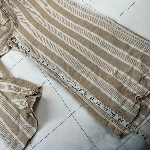 Madewell Pants Womens Small Tan Huston Cropped Pull On Linen Wide Leg Smocked - Picture 9 of 11